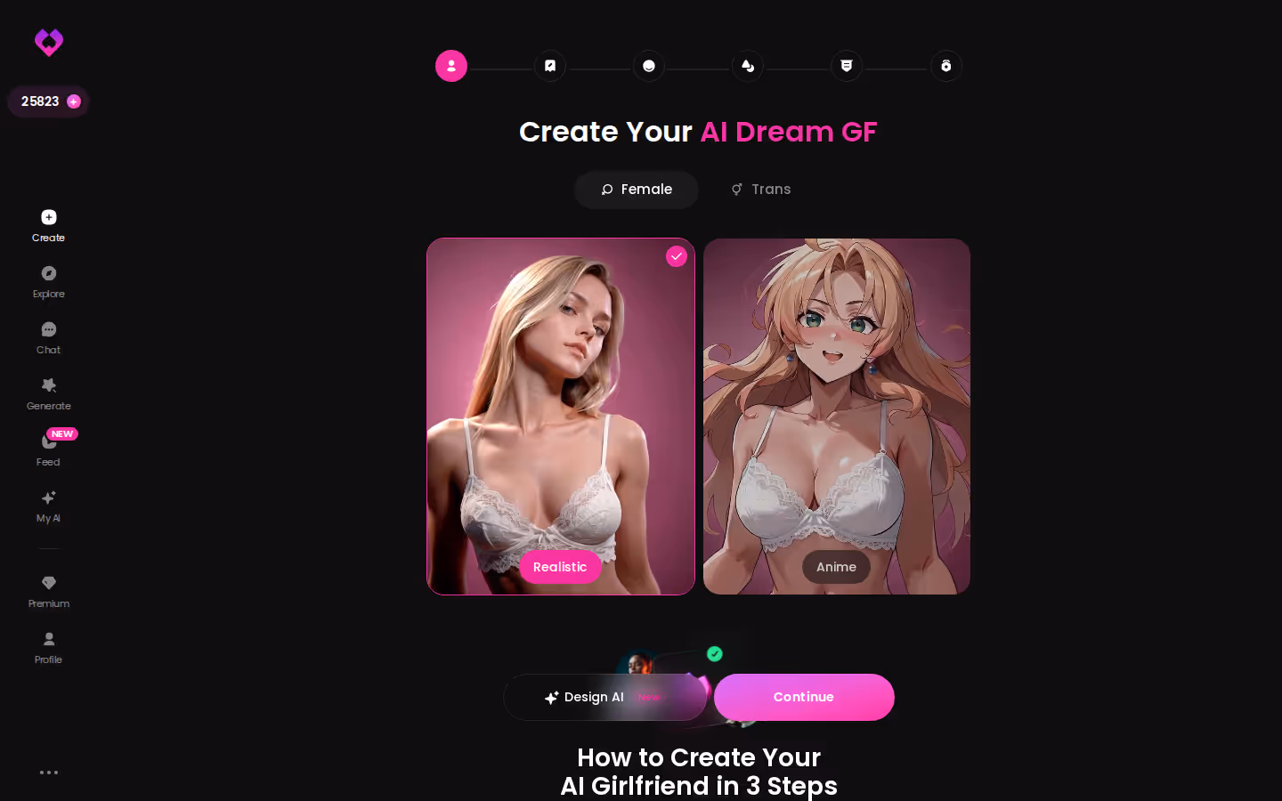 Le créateur GoLove : Réaliste ou Anime, puis Continuer