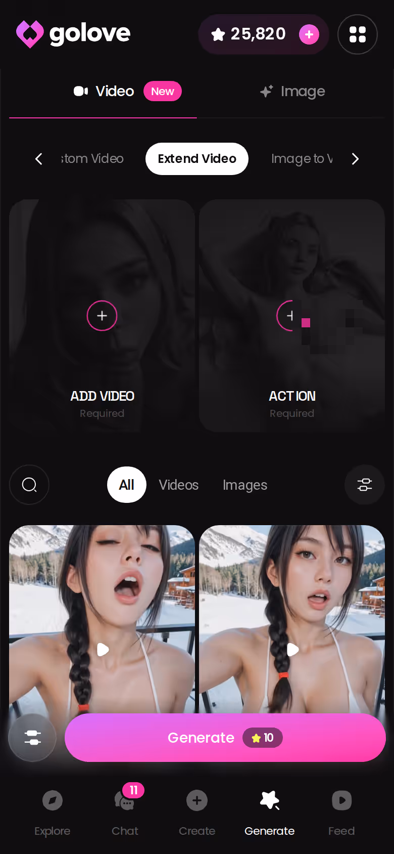 Transformation d'une photo en vidéo dans le générateur GoLove.ai sur mobile